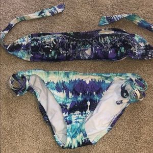 Purple, teal and white tie dye bikini